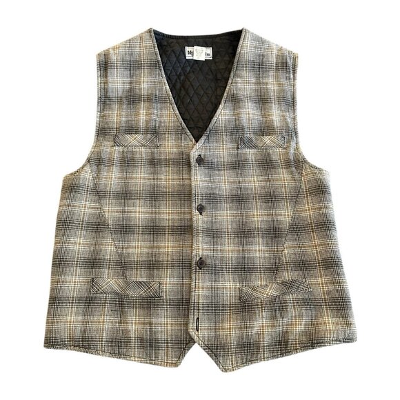 Vtg Waistcoat Quilted Vest Flannel Denim Men's Medium Hipster Daily 100% Cotton - Picture 1 of 15